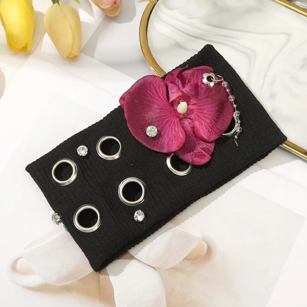 

Versatile Punk Headband Eyelets High Elastic Hollow Eyelets Headband Woven Eyelet Design Metal Rock Headband Teen Accessories