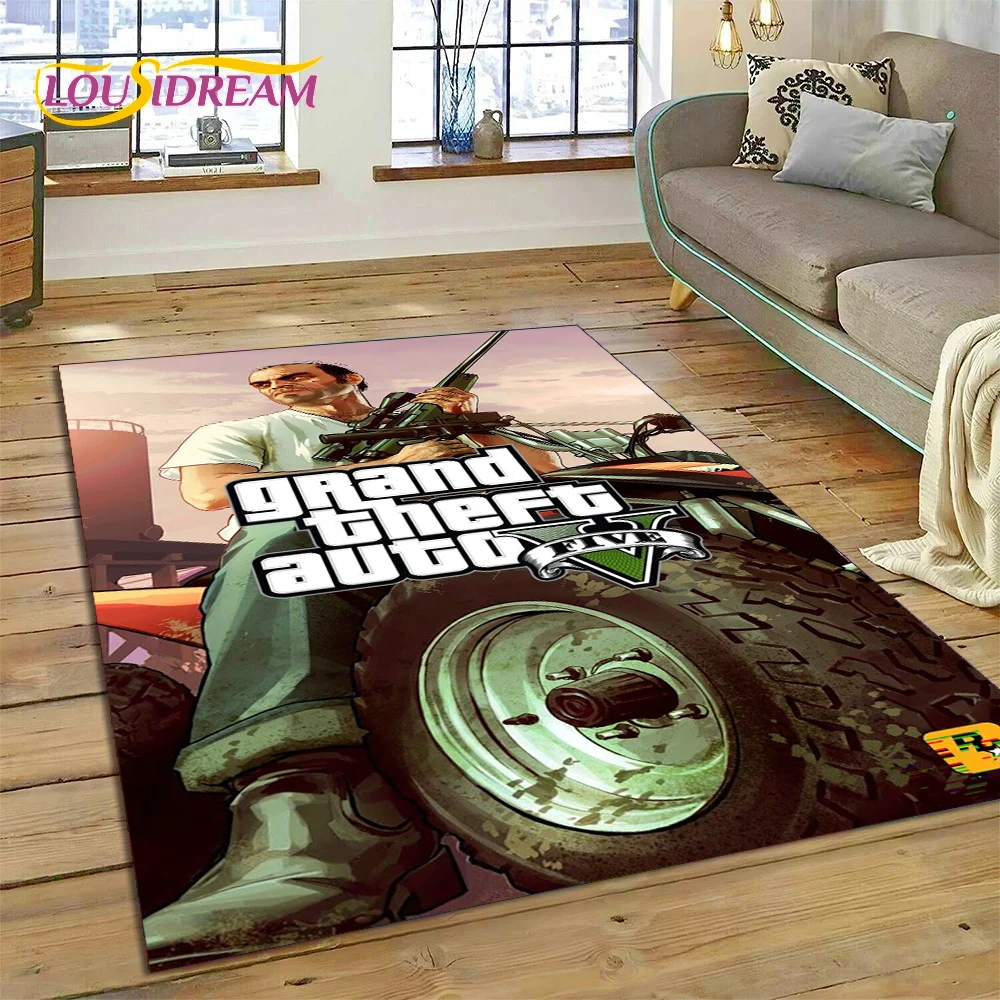 3D GTA Game Grand Theft Auto Gamer Rug Carpet for Living Room Bedroom Home Decor,Floor Mat Non-slip Decoration for Sofa Doormat