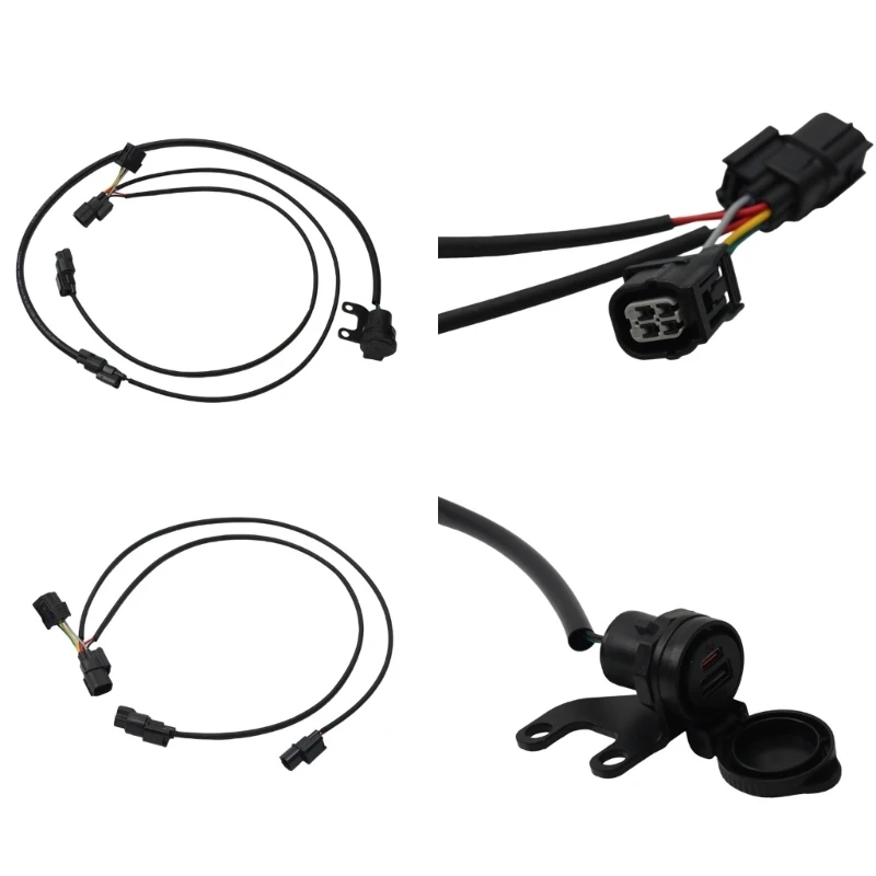 Motorcycle Charging Socket with USB-A Port, Type-C Port, Black Bracket, Port Cover and 20 Cable for 750X 2021-2024 Daily Use