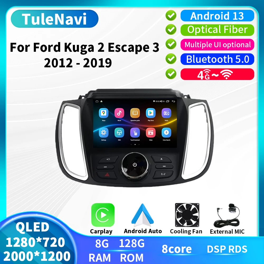 

For Ford Kuga 2 Escape 3 2012 - 2019 Android Auto Dash Cam Car Radio Multimedia 2K Video Player GPS Navigation 5G WIFI AI Voice