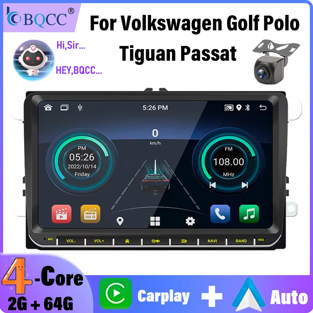 

BQCC 9'' Car Radio For Volkswagen Golf Polo Tiguan Passat Wireless Carplay Android Auto GPS WIFI Wiring Protection Car Stereo