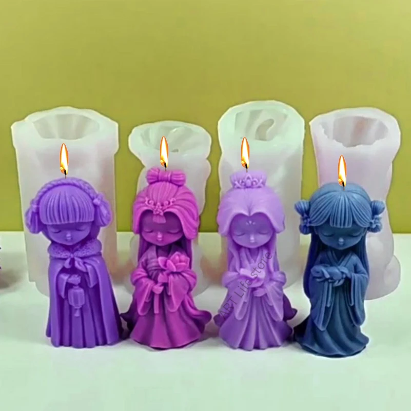 3D Hanfu Princess Silicone Candle Mold DIY Cute Girl Portrait Plaster Cement Crafts Resin Making Soap Chocolate Cake Baking Mold