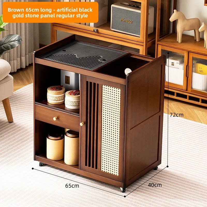 MobileSmall t Kettle integrated  cabinet Solid wood coffee table Tea cart Brewing view 6