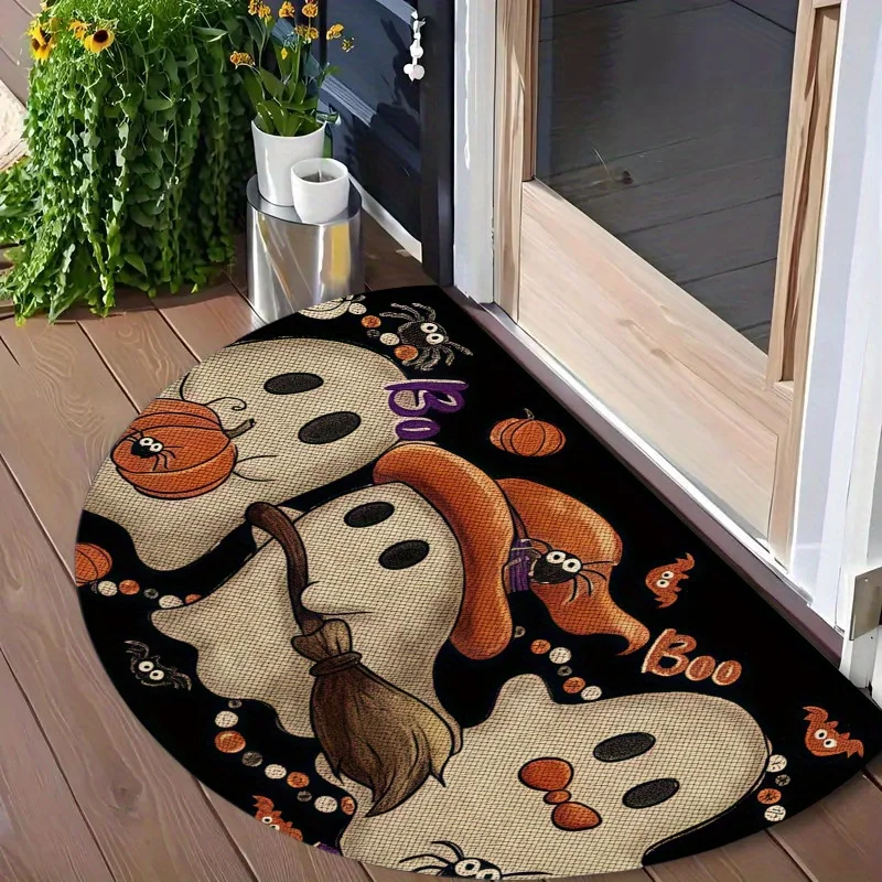 Funny Ghost Black Cat Doormat Boo Lettering Half Round Welcome Mat Pumpkin Spooky Bat Entrance Porch Floor Rugs For Front Door