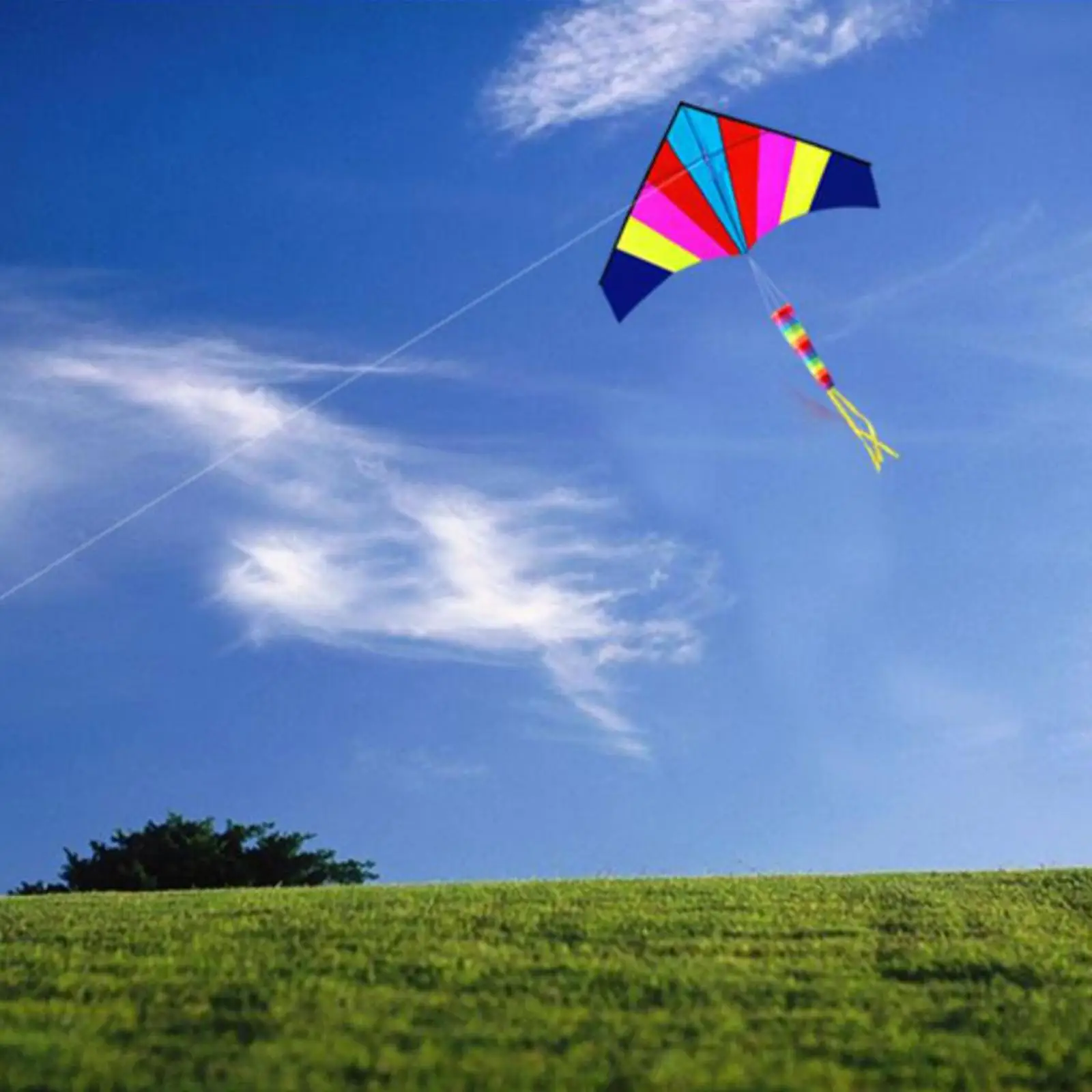 Colorful Delta Kite with Tail Huge Triangle Kite Single for Family Trips Activities Kids Adults