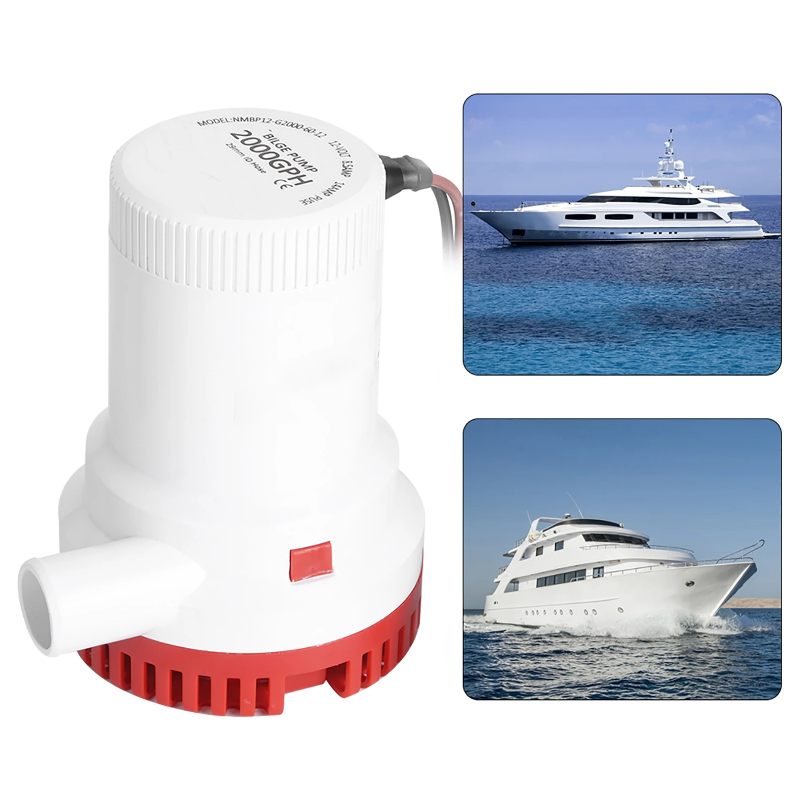 2000GPH Electric Bilge Pump Boat Water Discharge Pump Marine Ignition Protected 12V Drain Pump Electric Bilge Pump Bilge Pump