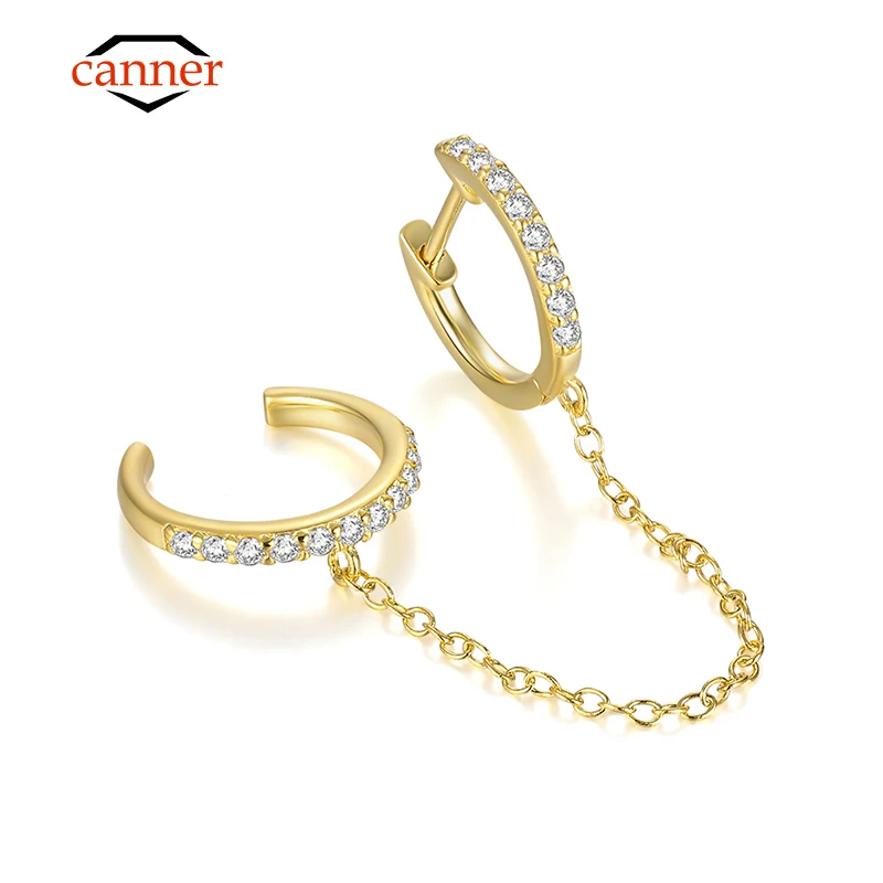 CANNER 1 Piece 925 Sterling Silver Gold Plated Double Cartilage Earrings for Women Men Hoop Ear Cuff Fine Jewelry Pendientes 