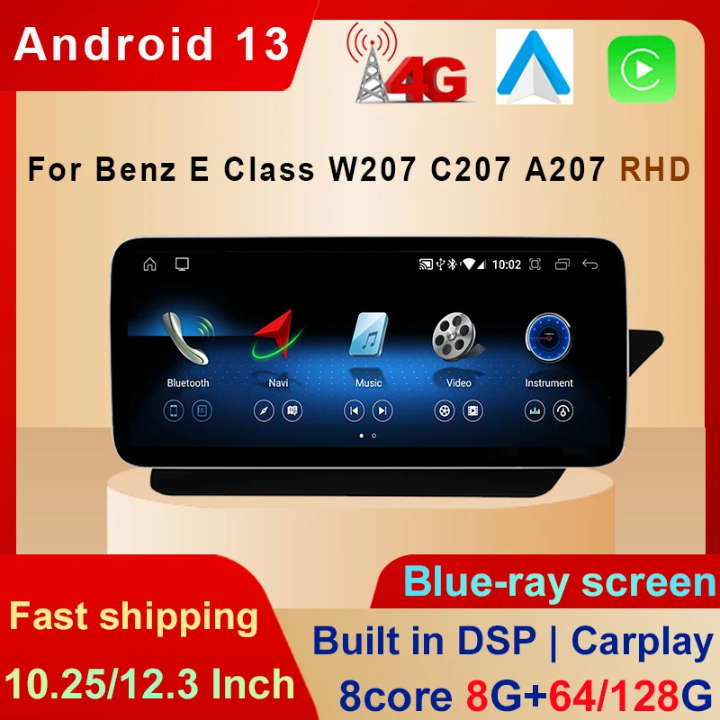 

12.3inch Android 13 8Core 8+128G car radio with BT GPS For Benz E Coupe 2 Door C207 E207 2009-2016 RHD Car Multimedia Stereo DSP