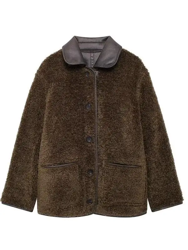 Autumn Winter New Sle Women's High-End Warmth Double-Sided Wear Faux Leather Fce Loose Outerwear 638248