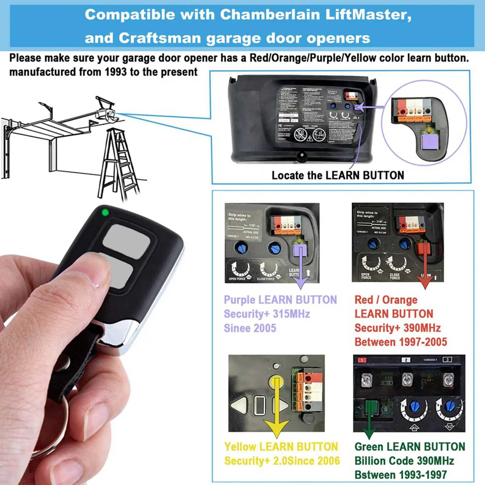 24-Hour Delivery 2X Garage Door Opener Remote For Liftmaster Chamberlain Craftsman 893LM 893Max 891LM 971LM 973LM 371LM