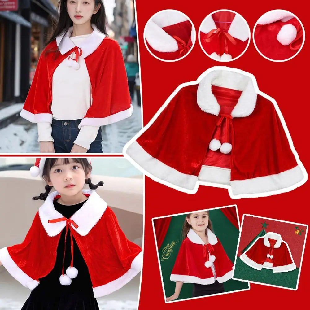 Kawaii Children's Shawls Santa Claus Cosplay Costume For Autumn And Winter Christmas Women's Party Holiday Costume Shawl