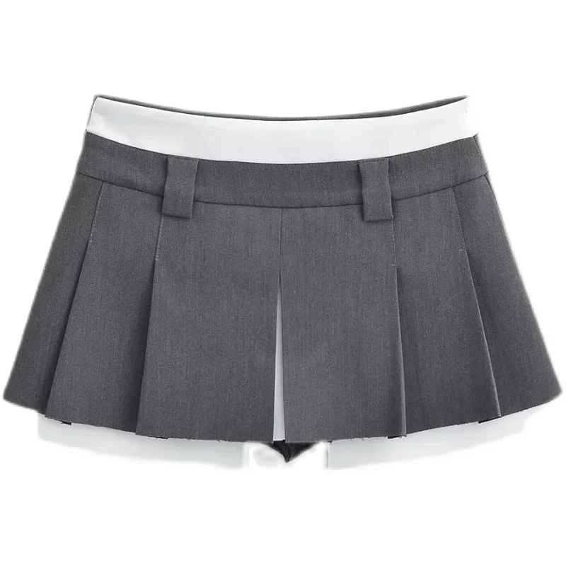 ローウエストプリーツスカート レディース スーパーオートスカート ストリートスタイル カラーAラインスカート 白と白のパッチワーク フリンジ...