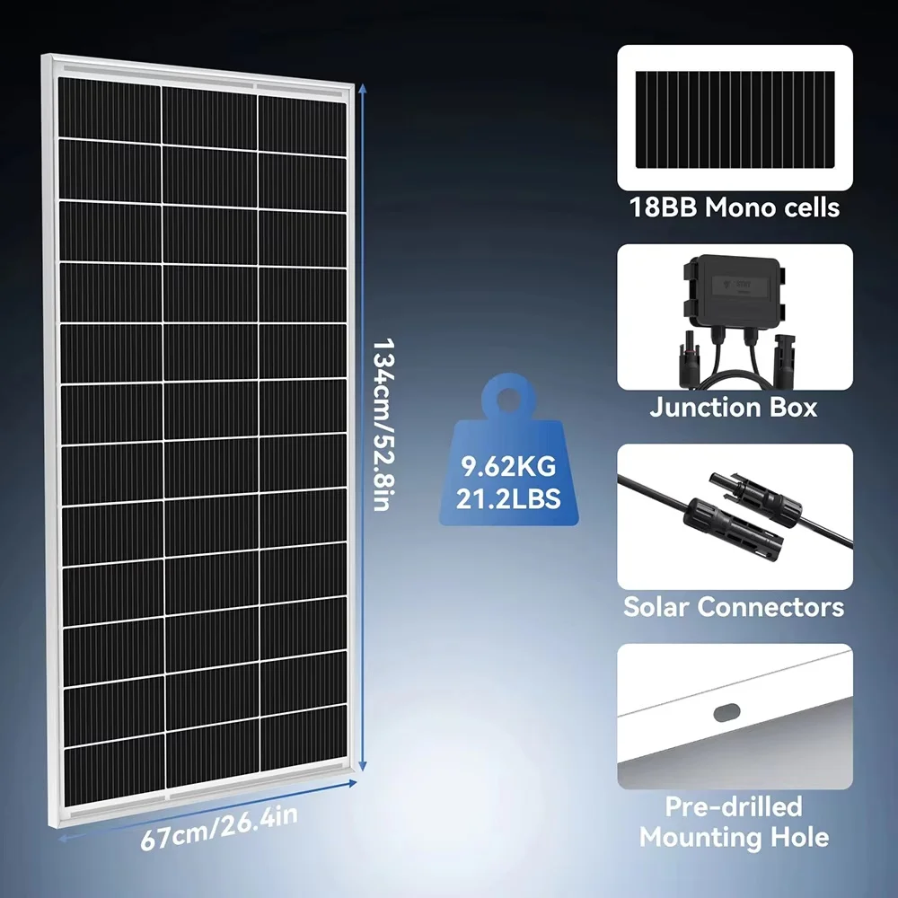 RVPOZWER 200W/400W/800W Rigid Solar Panels 18BB N-Type Mono Cells High Efficiency PV Power for Home RV Charge Outdoor Off-Grid