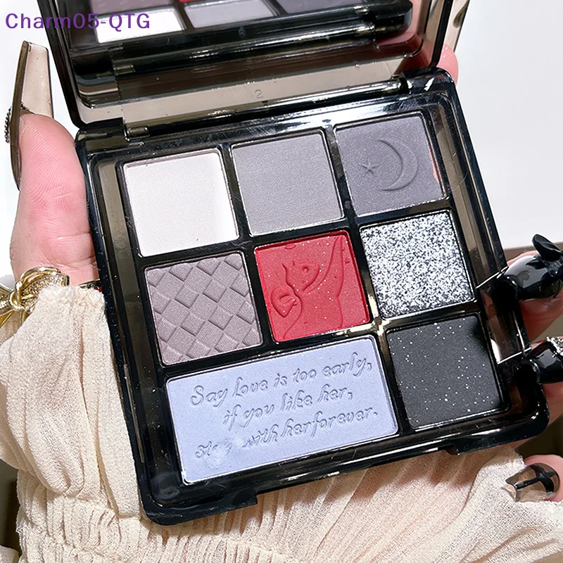 Paleta de sombra de ojos de cemento, gris y negro, maquillaje de ojos, brillo, pigmentos de contorno, brillo nacarado, maquillaje de sombra coreano de moda