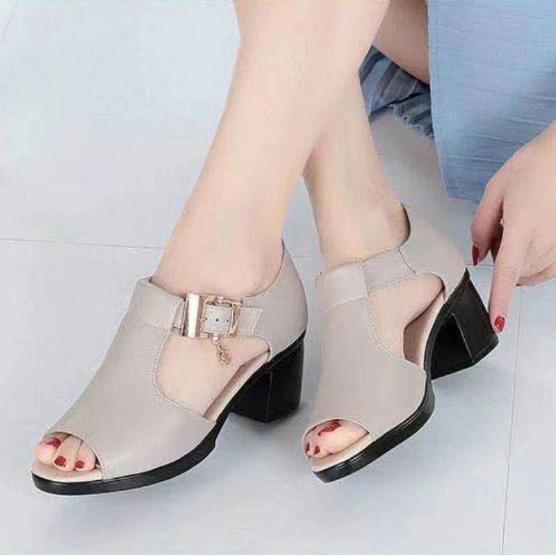 Comfortable Platform High Heel Sandals Women 2024 New Block Heel Buckle Women\'s Sandals Summer Fashionable Casual Mom Shoes