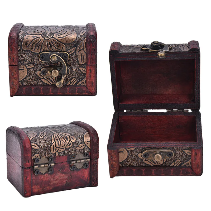 Hot Wooden Vintage Treasure Chest Wood Jewellery Storage Box Case Organiser Ring