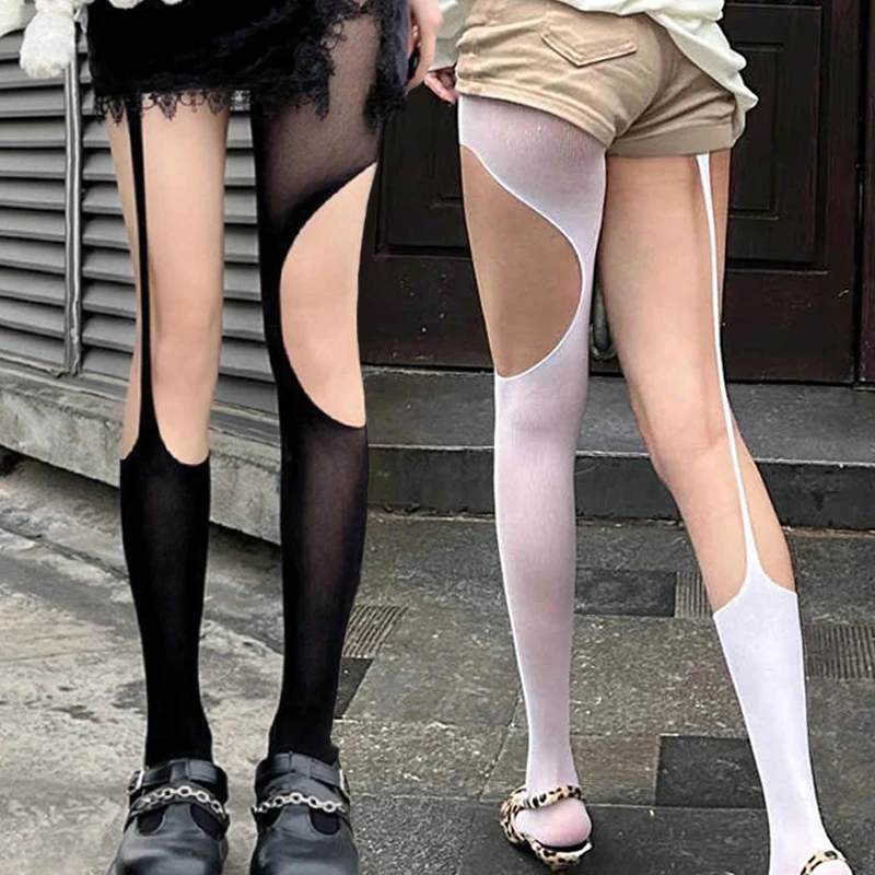 

Irregular Hole Jumpsuit Stockings Suspender Black Silk One-piece Pantyhose Sexy Spicy Girl Personality Hollow Stockings