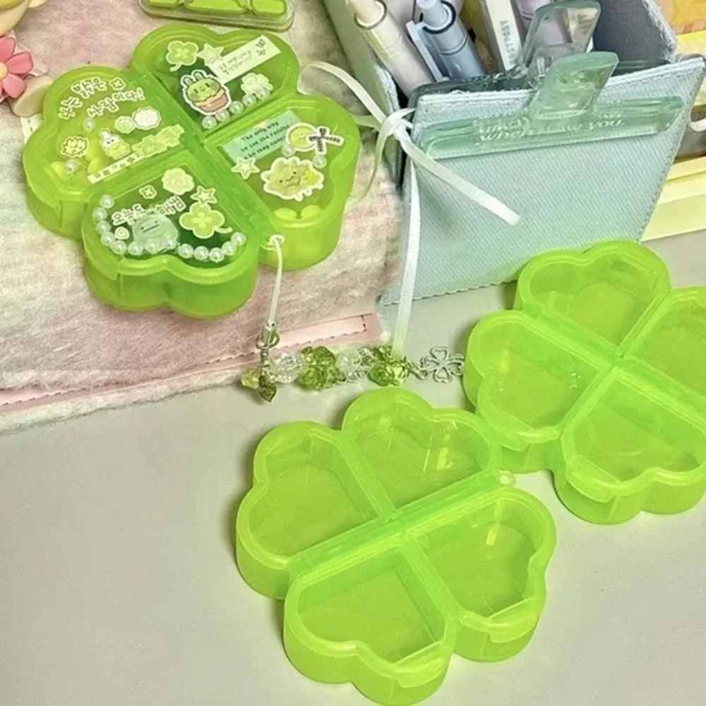 

CANBOUNMini пластиковый ящик для хранения таблеток, разделение лекарств, четырехлистный клевер, ежедневный органайзер для таблеток, 4 сетки, контейнер для лекарств