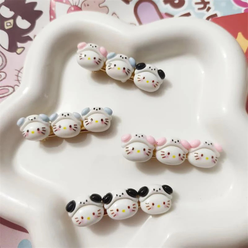 Pince à cheveux Sanurgente Anime pour fille, épingle à cheveux, épingle à cheveux, chapeau, chaton, mignon, Hello Kitty, doux, coeur, bec de canard, accessoire, cadeau