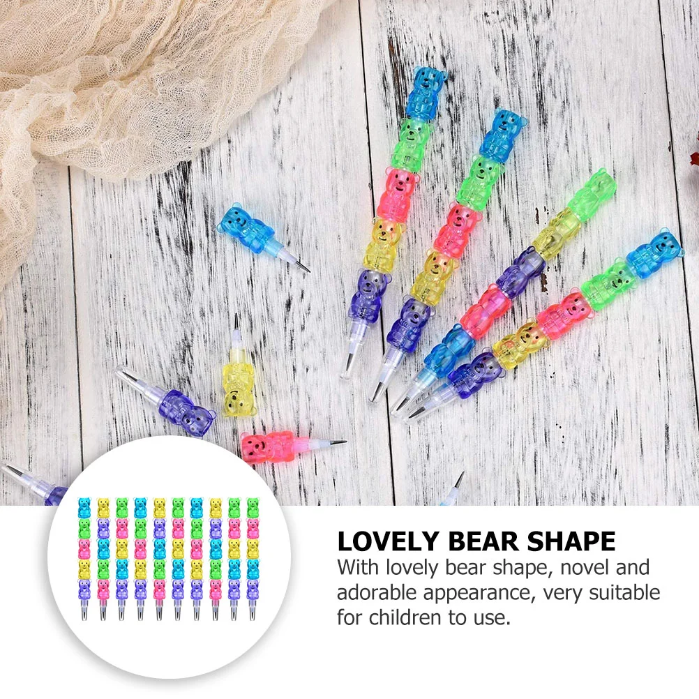 12 Pcs Pencil Stacking Crayons Bear Stackable Pencils for Kids School Supplies Gift