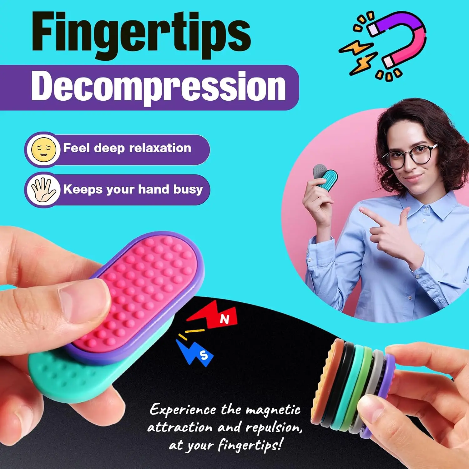 Magnetic Fidget Toys for Adults,Textured Sensory Toys Anxiety Relief, Stress Fidgets Sliders for Stocking Stuffer Christmas Gift