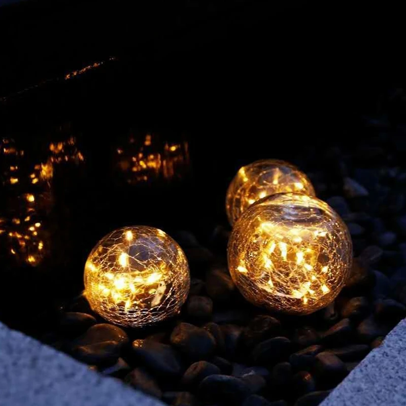 Lampada solare impermeabile da esterno da 2 pezzi Lampada a sfera con crepa, Decorazione del paesaggio a terra Decorazione della luce a LED (multicolore) Facile da usare