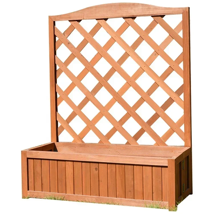

-Wholesale Customized Modern Vertical Outdoor Raised Garden Bed Planter Wooden Planters Box with Trellis