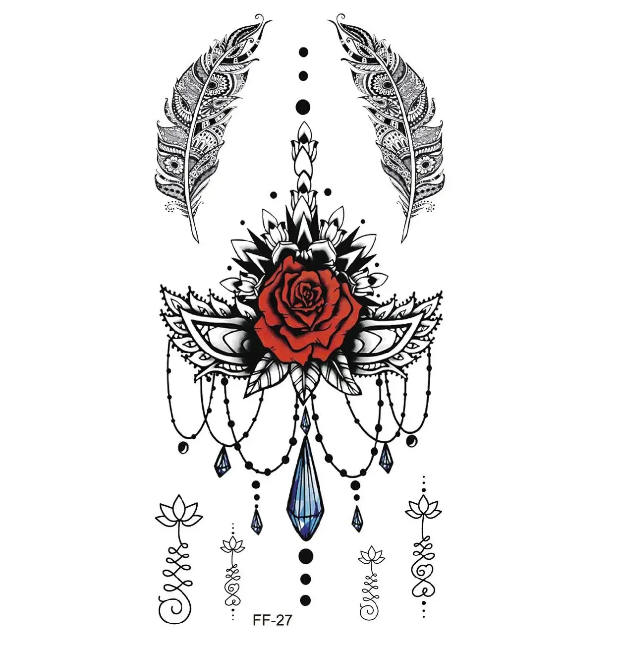 1PC Waterproof Temporary Tattoo Stickers Panda Wind Chimes Chest Lace  Mandala Tattoos Flower Body Art Arm Fake Tatoo Women Men