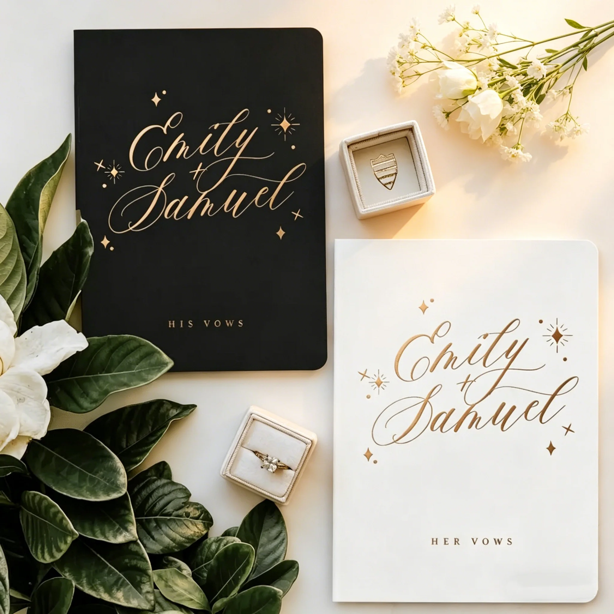 

Celestial Star Design Wedding Vow Books Set of 2, Personalized Marriage Promise Keepsake for Couples