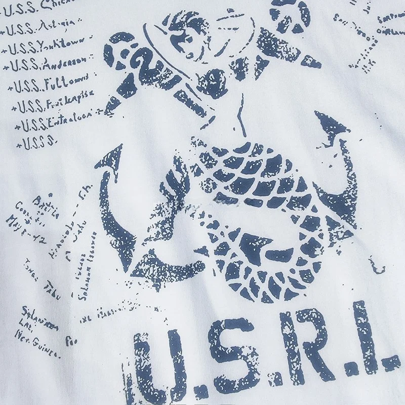 

RRL American Vintage Anchor Print Men's ort Sve T-irt Cotton Faion Casual Summer Top Youth Urban Sle round Ne