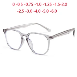 Blue Light Proof Polygon Myopia Glasses With Degree TR90 Transparent Gray Frame Prescription Spectacles 0 -0.5 -0.75 To -6.0