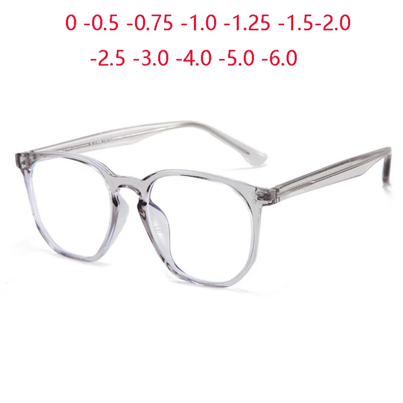 Blue Light Proof Polygon Myopia Glasses With Degree TR90 Transparent Gray Frame Prescription Spectacles 0 -0.5 -0.75 To -6.0