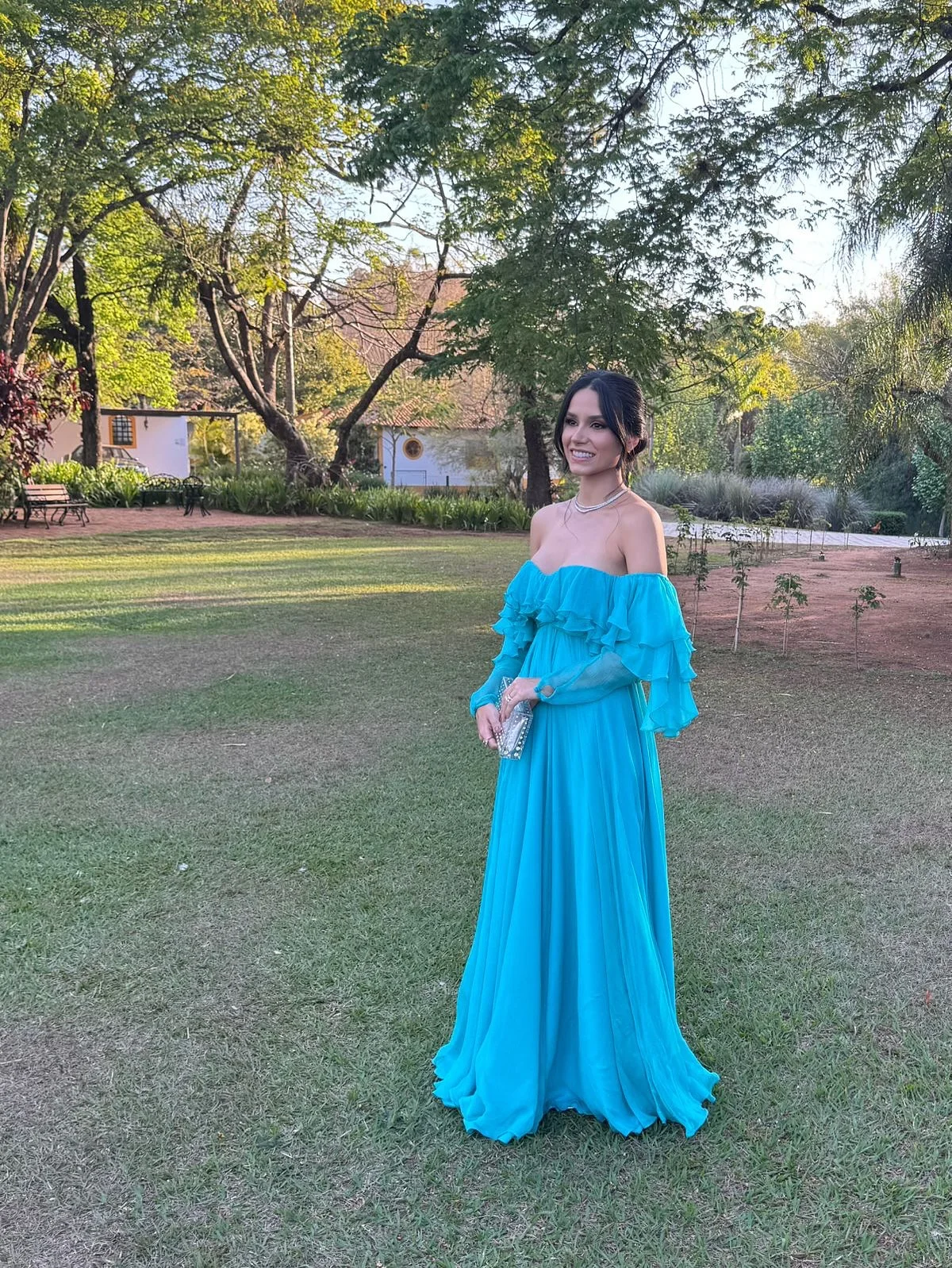 Mulheres fora do ombro chiffon plissado manga maxi vestido verão elegante azul festa de verão vestidos babados em camadas vestido formal