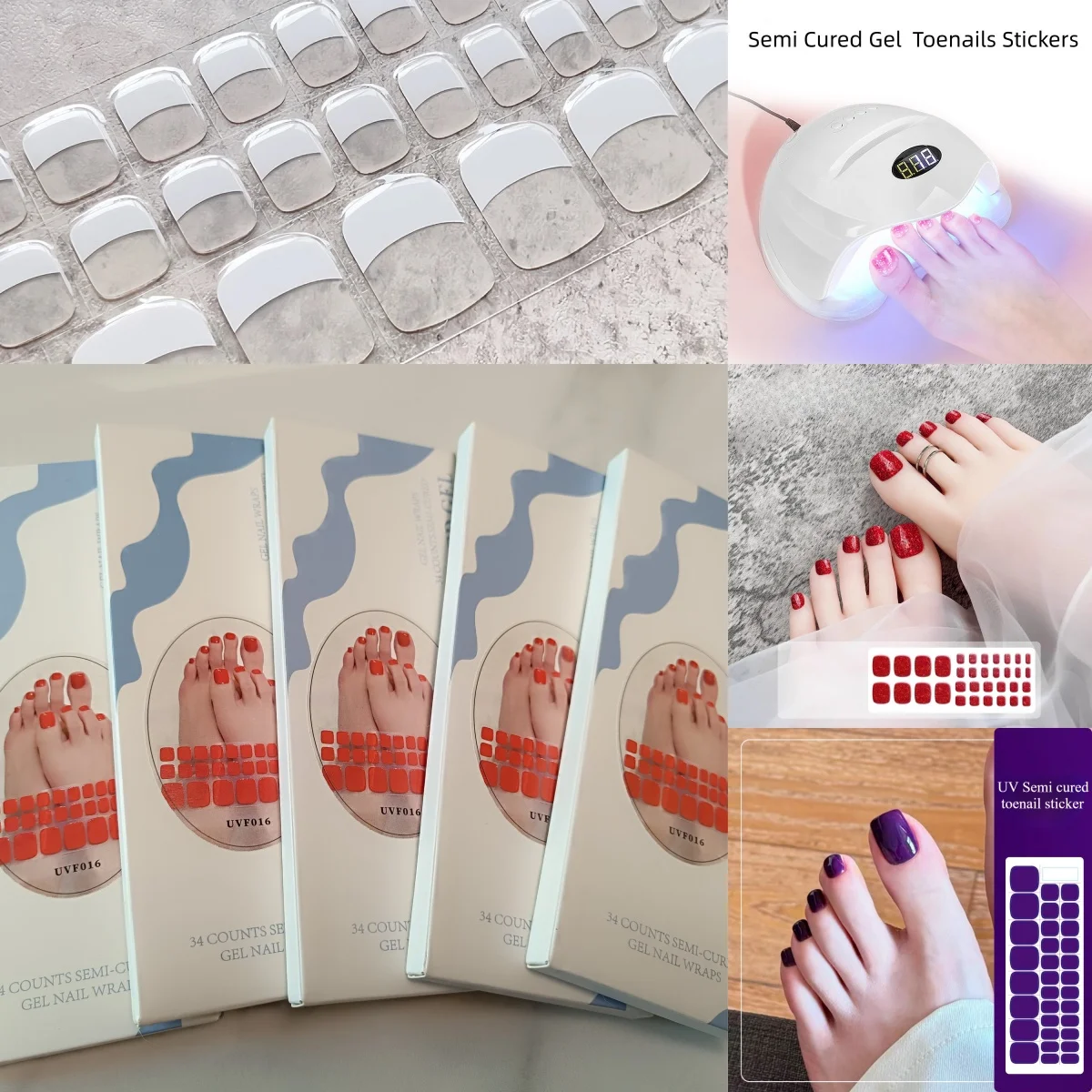New Summer French Leopard Print UV Gel Toenail Sticker 3D Bronzing Halo Dye Gradient Cross-border Semi Baked Gel Nail Sticker