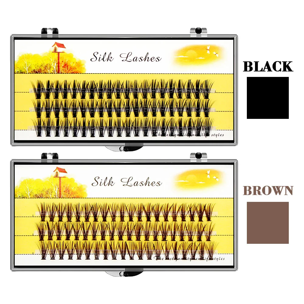 Extensões individuais dos cílios do conjunto, chicotes naturais da seda do DD, volume macio dos cílios 3D, marrom e preto, 60 grupos, Cilias