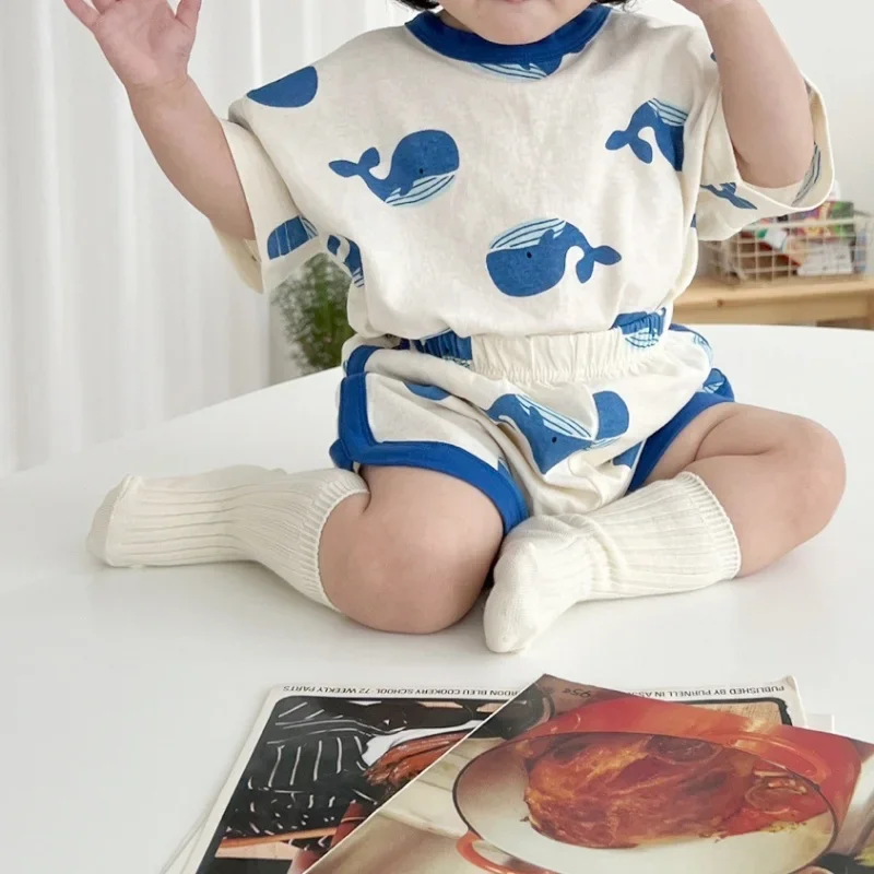 Zestaw ubranek dla chłopca maluch dzieci letnie ubrania Cartoon t-shirt + szorty 2-częściowy garnitur Newborn Boy ubrania dla dziewczynki letnie