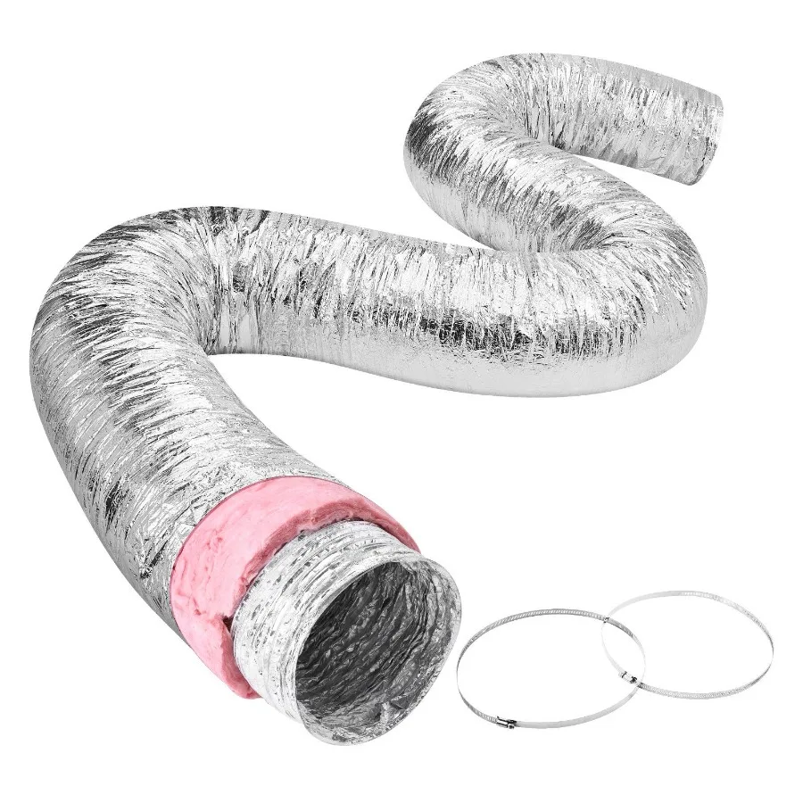 Manguera de ventilación para secadora, conducto ible aislado de 4 pulgadas de largo de 25 pies con 2 abrazaderas para conductos, protección resistente de tres capas para refrigeración por calefacción HVAC