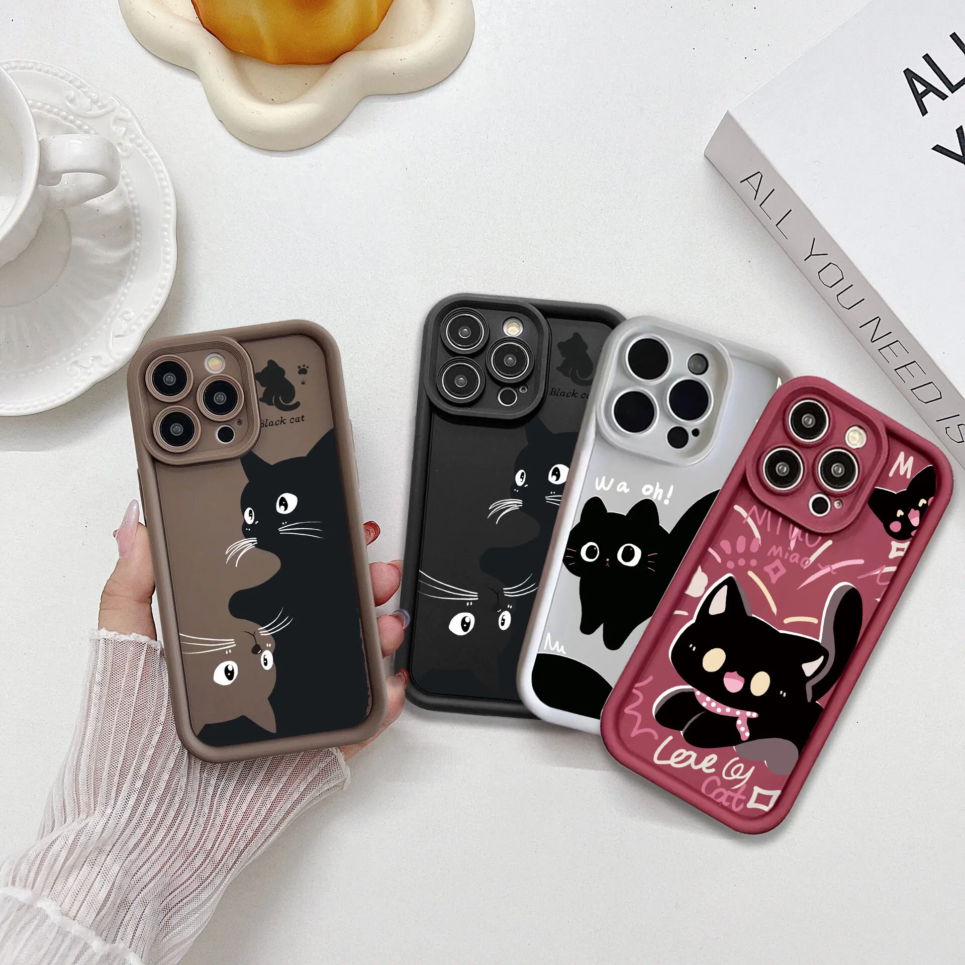 Cute Little Black Cat Case For Realme 11 5G 12 Pro Plus C53 C55 C63 C65 C12 C20 C12 C21 C30 Cover Silicone Soft Camera Protecti