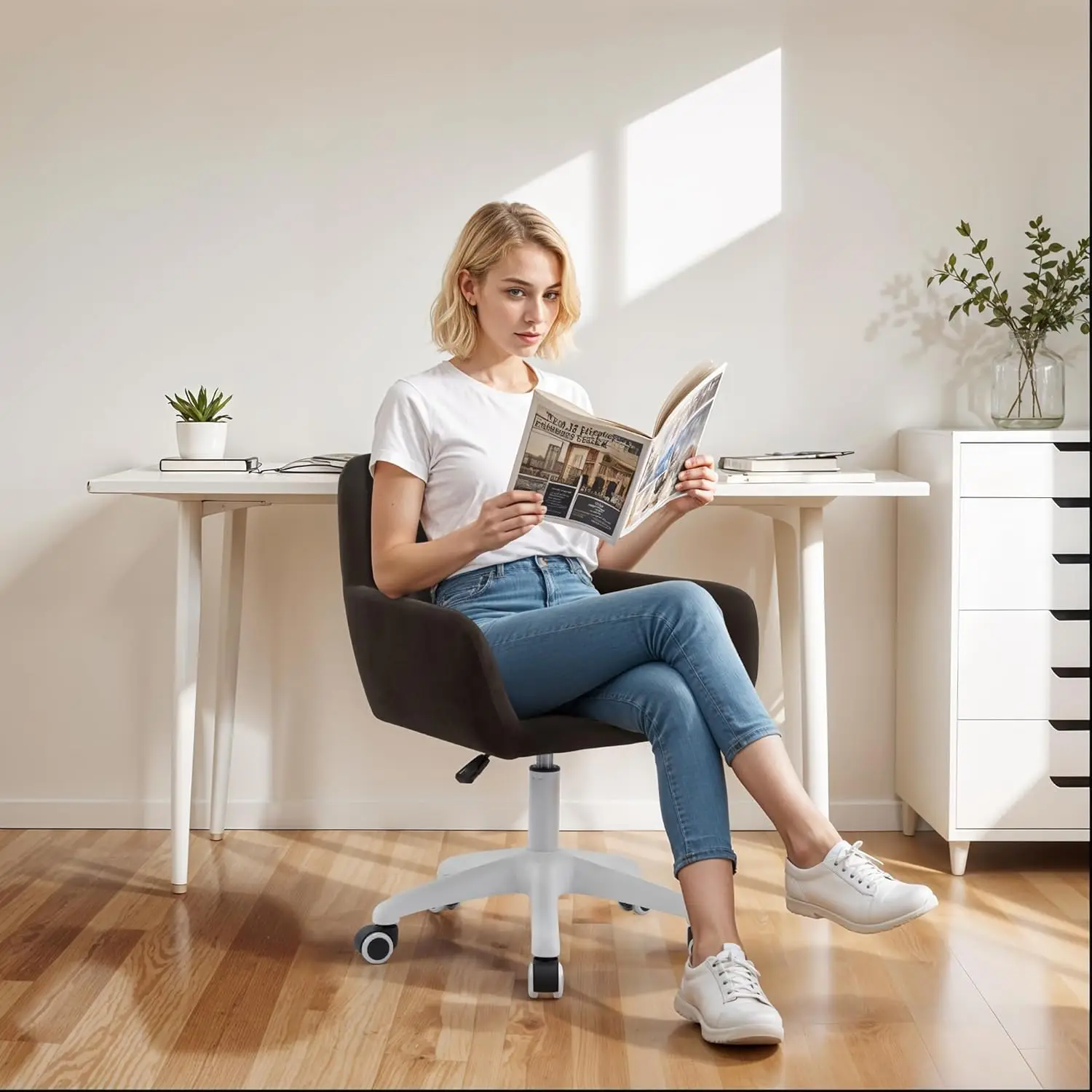 Sedia girevole per ufficio domestico in velluto, sedia per computer Graziose sedie da ufficio, 360 ° Sedia da reception girevole regolabile in altezza