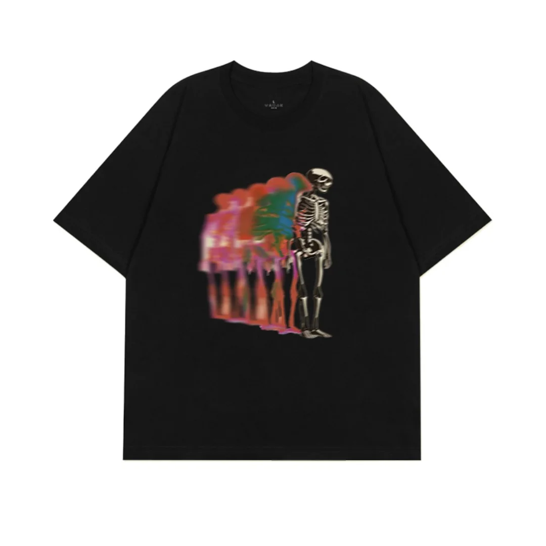 مطبوعات متعددة على الجمجمة البشرية الجرافيك تي شيرت الصيف موضة الراقية تنوعا القطن الخالص الرجال والنساء Y2K تي شيرت