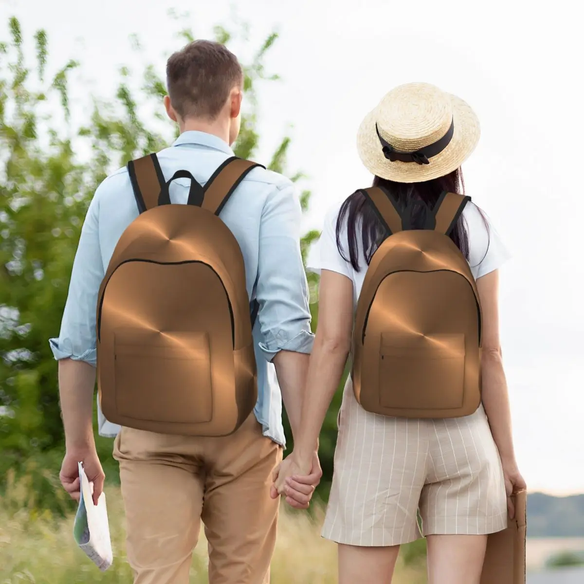 Brushed Copper Student Backpack School Bag Hiking Travel Daypack for Boys Girls Bookbag Shoulder Bags