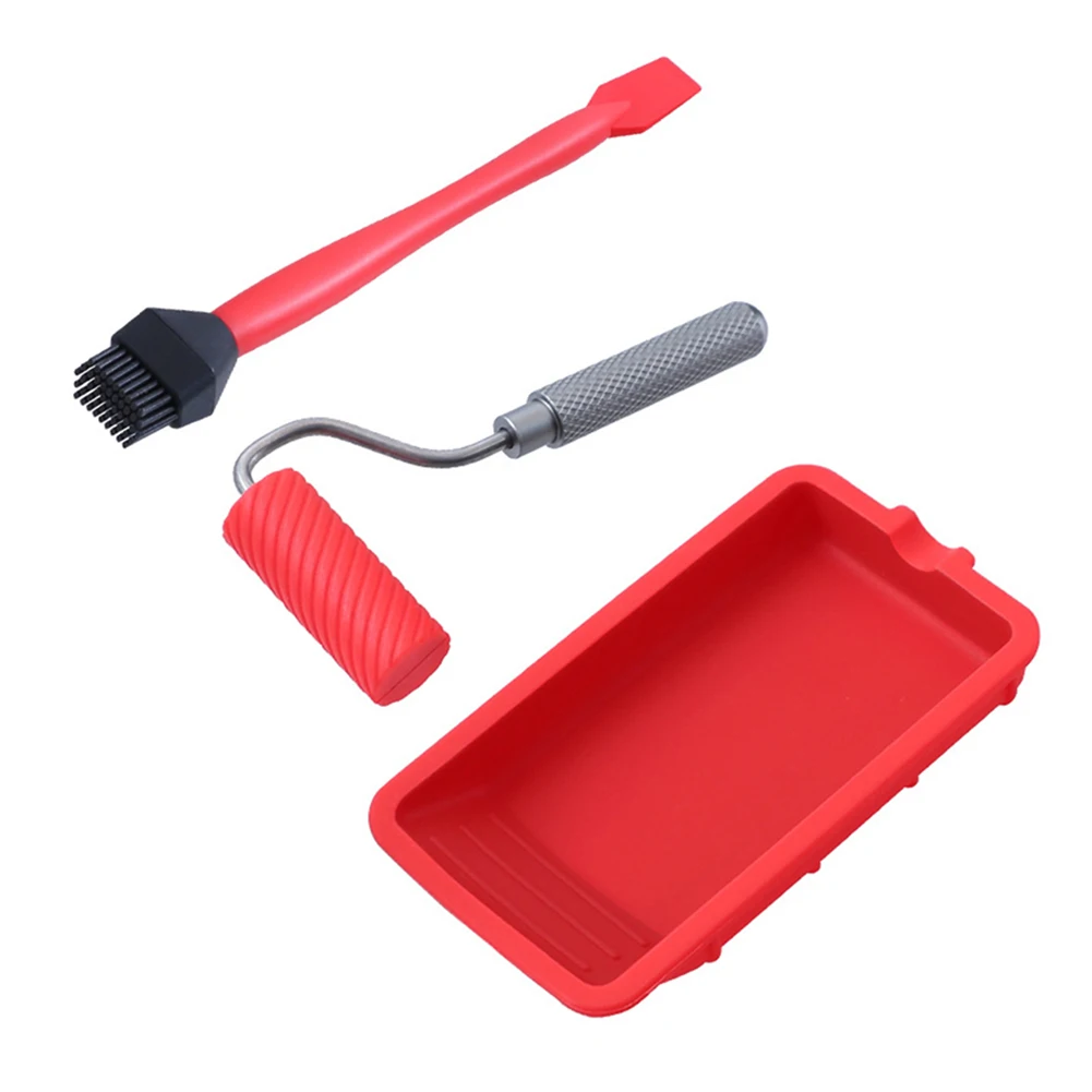 3pcs Reusable Roller Glue Applicator Paint Tool Tray Silicone Roller Brush Set Silicone Paint Tray Paintwork Tools