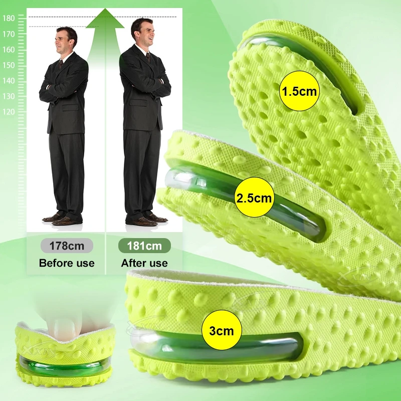 【Xxin】1.5/2.5/3cm Height Increase Insoles  Air Cushion Shock Absorption Shoe Cushion Pad Men Women Soft Breathable Insole