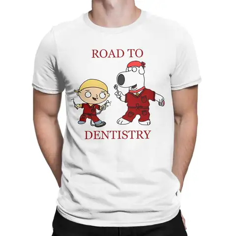 Families Guys Brian och Stewie Road to Dentistry T-shirt Herr Bomullskläder Roliga Rund Hals Kortärmad 8 best sales Family Guy-t-shirt - №8