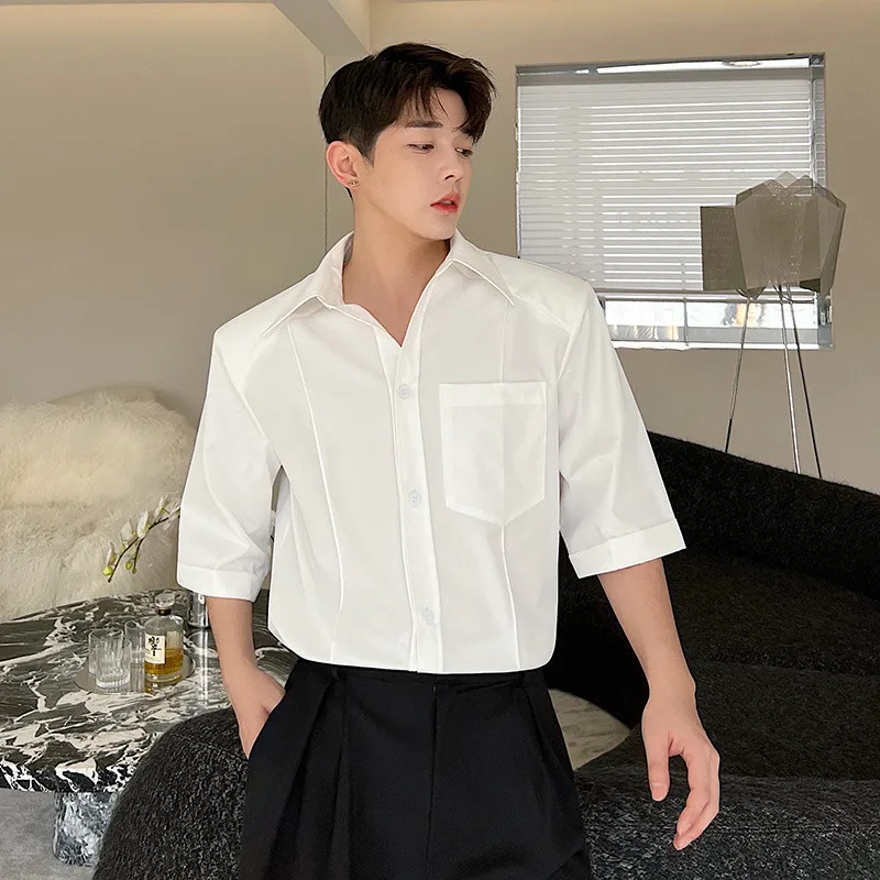 

Summer Fashion New Loose Short-Sleeved Shirt Men's Korean Version Large Size Simple Shoulder Pad All-Match Casual Shirt