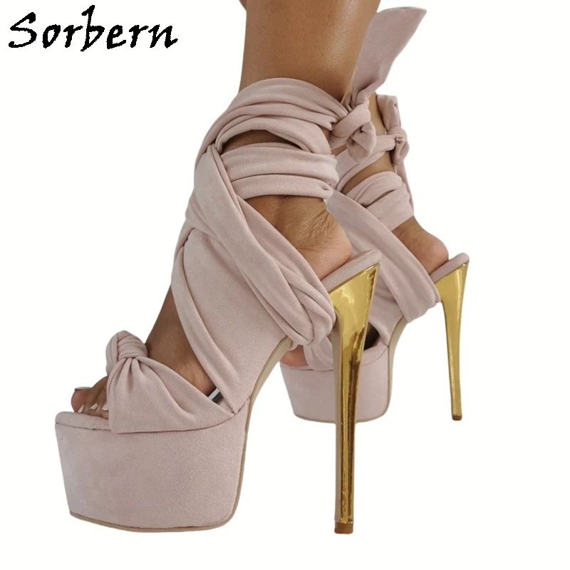 Sorbern Pale Pink Wrapped Straps Sandals Women High Heel Platform Stilettos Summer Shoes Slingback Custom Colors