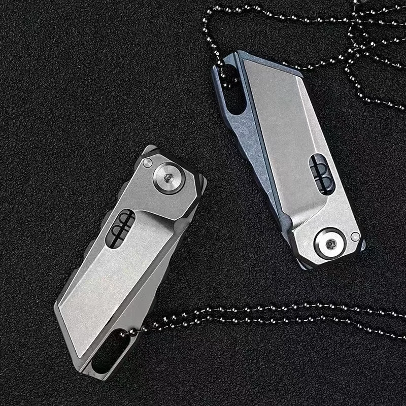 Imagem -04 - Blue Titanium Alloy Folding Knife S35vn Blade Edc Utility Portátil Keychain Colar Caça ao ar Livre Auto-defesa Tool Gif