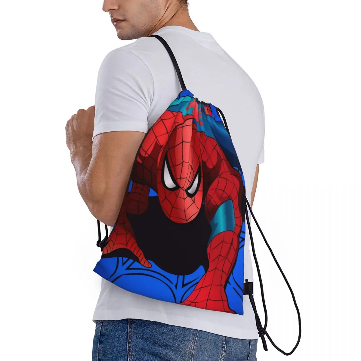 Custom Name Waterproof Outdoor Beach Swimming Sports Drawstring Backpack Spider Man Organizer Gym Storage Bag