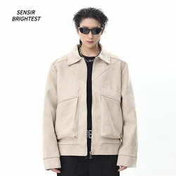 Spring and Autumn Vintage Overalls Jacket Men American High Street Suede Fabric Jacket Men