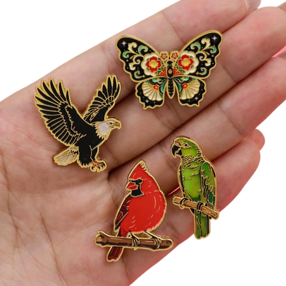 Bird Butterfly Enamel Pin Eagle Parrot Cardinal Brooch Colorful Insect Animal Alloy Lapel Pins for Jacket Backpack Hat DIY Gift